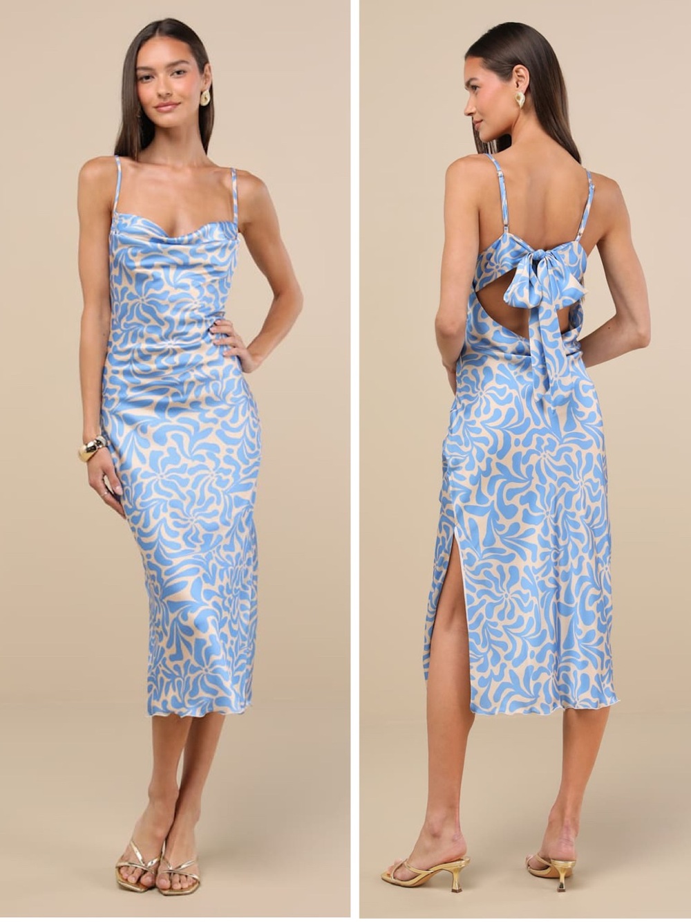 Lulus Midiana Light Blue Abstract Floral Tie-Back Midi Dress Size Medium NWT